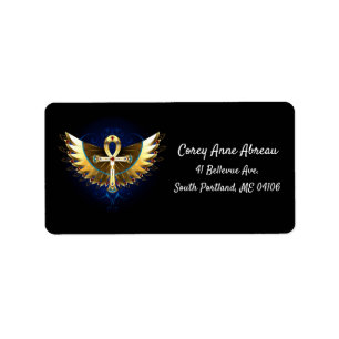 Gold Ankh mit Wings Adressaufkleber
