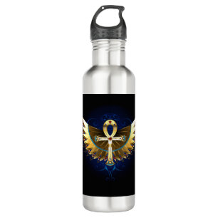 Gold Ankh mit Wings Edelstahlflasche