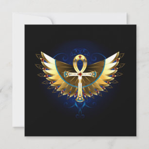 Gold Ankh mit Wings Einladung