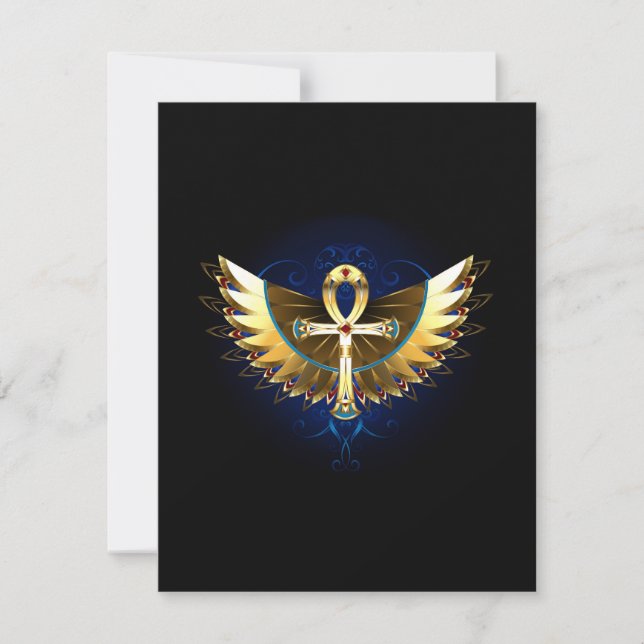 Gold Ankh mit Wings Feiertagskarte (Vorderseite)