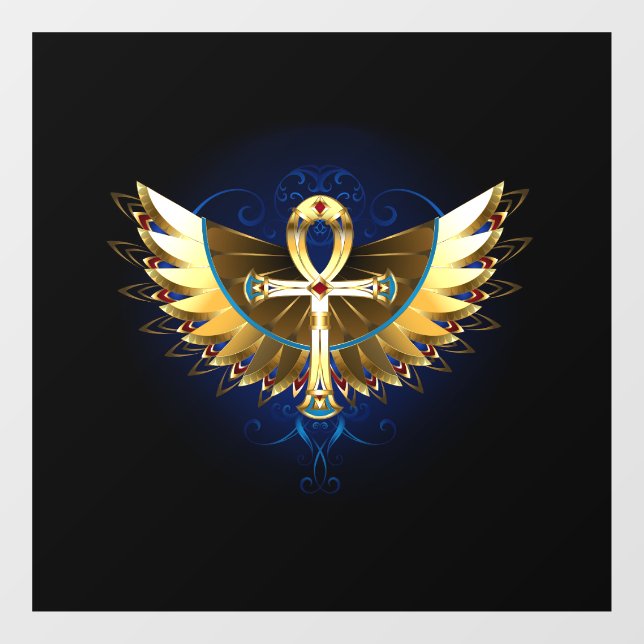 Gold Ankh mit Wings Fensteraufkleber (Blatt)