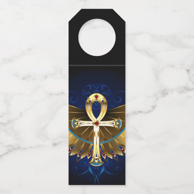 Gold Ankh mit Wings Flaschenanhänger (Vorderseite)