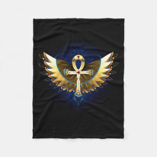 Gold Ankh mit Wings Fleecedecke