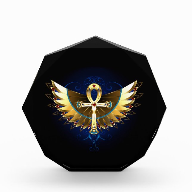Gold Ankh mit Wings Fotoblock (Vorderseite)