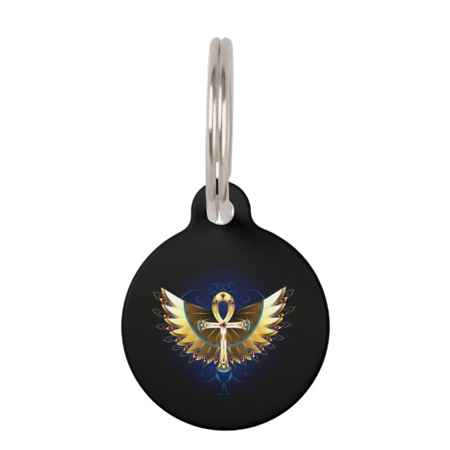 Gold Ankh mit Wings Haustiermarke (Vorderseite)