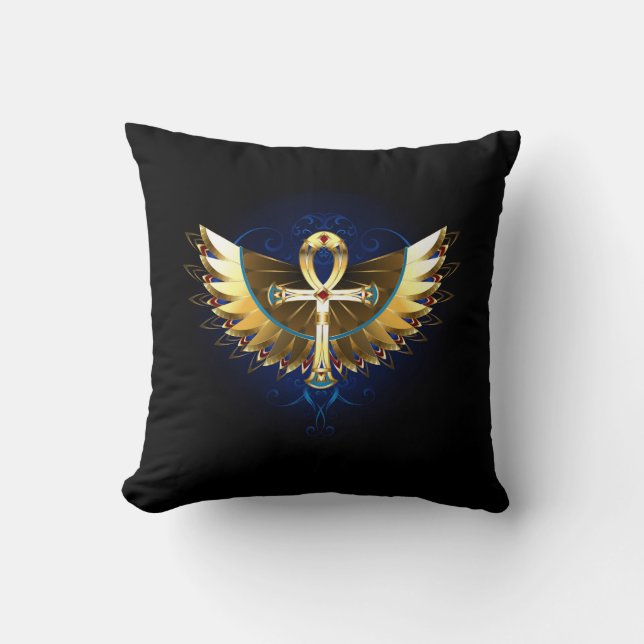 Gold Ankh mit Wings Kissen (Vorderseite)
