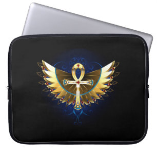 Gold Ankh mit Wings Laptopschutzhülle