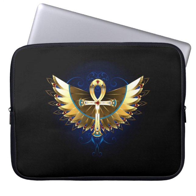 Gold Ankh mit Wings Laptopschutzhülle (Vorderseite)