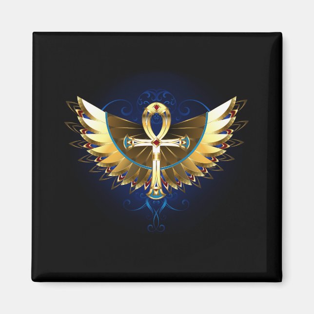 Gold Ankh mit Wings Magnet (Vorne)