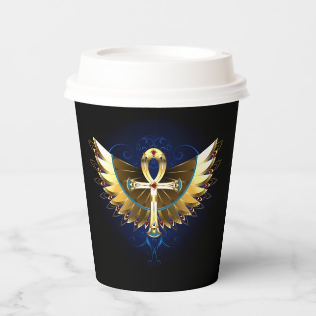 Gold Ankh mit Wings Pappbecher (Vorderseite)