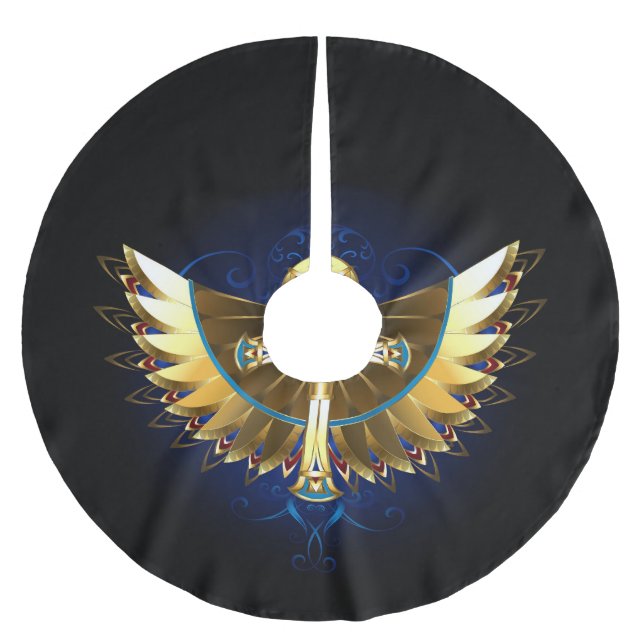 Gold Ankh mit Wings Polyester Weihnachtsbaumdecke (Vorderseite)