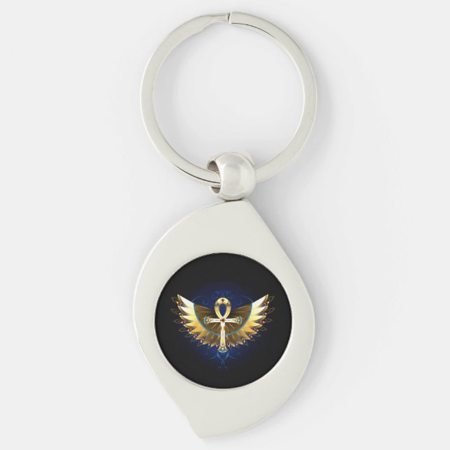 Gold Ankh mit Wings Schlüsselanhänger (Vorderseite)
