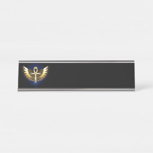 Gold Ankh mit Wings Schreibtischnamensplakette
