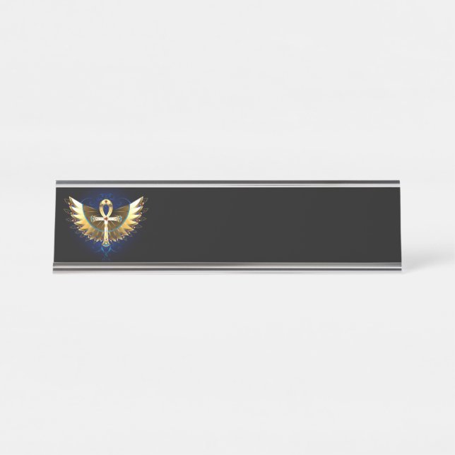 Gold Ankh mit Wings Schreibtischnamensplakette (Vorderseite )