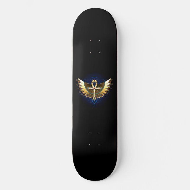 Gold Ankh mit Wings Skateboard (Vorderseite)