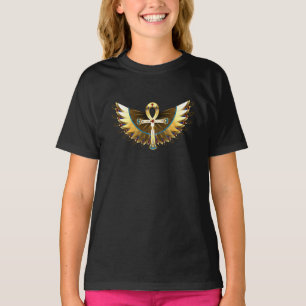 Gold Ankh mit Wings T-Shirt