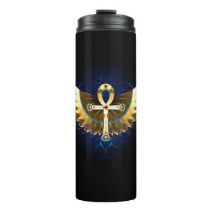 Gold Ankh mit Wings Thermosbecher