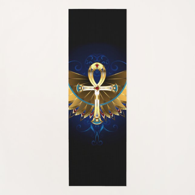 Gold Ankh mit Wings Yogamatte (Vorderseite)