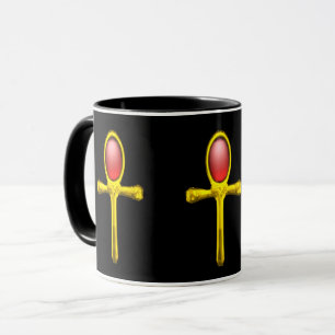 GOLD ANKH ,RED TALISMAN EGYPTIAN JEWEL Black Tasse