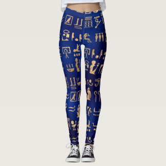Gold antike ägyptische Hieroglyphen auf Blue Leggings