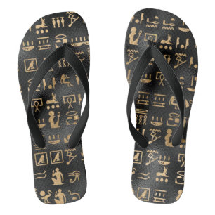 Gold antike ägyptische Hieroglyphen auf schwarz Flip Flops