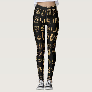 Gold antike ägyptische Hieroglyphen auf schwarz Leggings