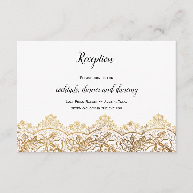 Gold Antique Lace Empfang Card Hochzeit Elegant Begleitkarte (Vorderseite)