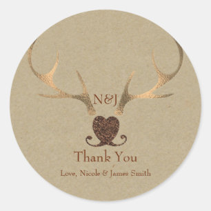 Gold Antler & Brown Paper Gastgeschenk Hochzeit Runder Aufkleber