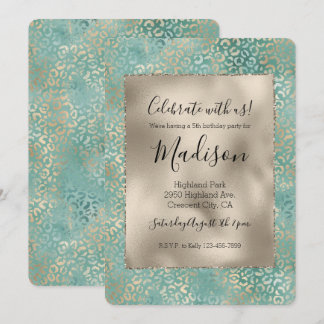 Gold Aqua Aquamarin Türkis Glam Leopard Print Einladung