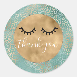 Gold Aqua Aquamarin Türkis Leopard Print Danke Runder Aufkleber