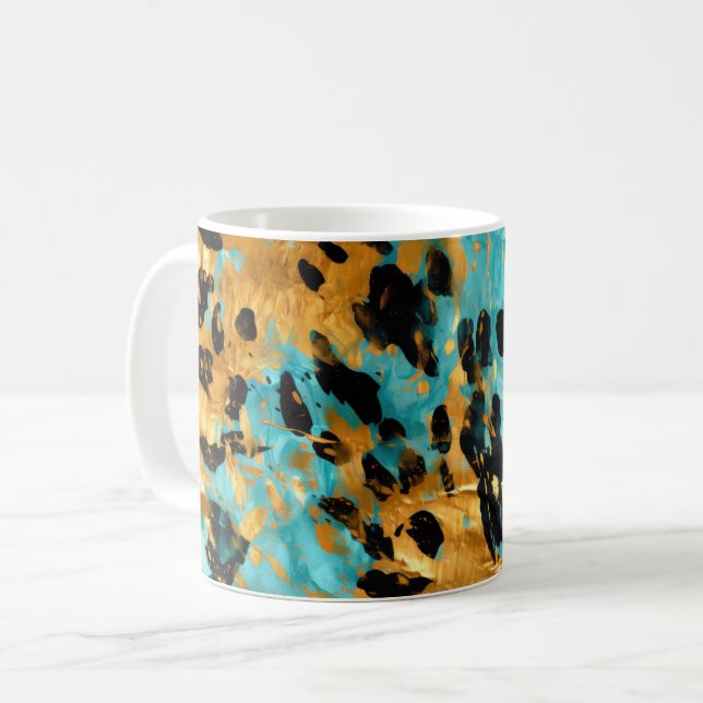 Gold Aqua Black Leopard Kaffeetasse (Vorderseite Links)