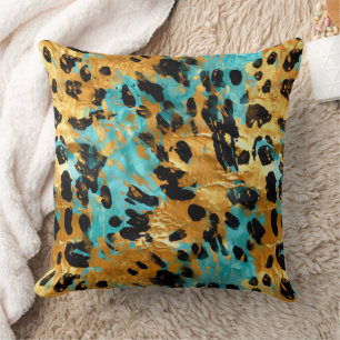 Gold Aqua Black Leopard Kissen