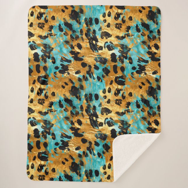 Gold Aqua Black Leopard Sherpadecke (Vorderseite)