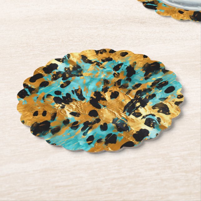 Gold Aqua Black Leopard Untersetzer (angewinkelt)