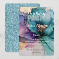 Gold Aqua Blue Glitzer Lila Blume Geburtstag