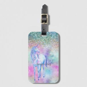 Gold Aqua Glitzer Lila Weißes Einhorn Gepäckanhänger