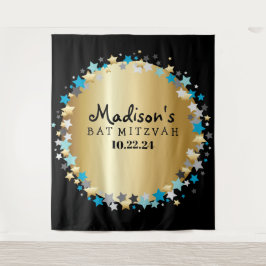 GOLD Aqua Gold Stars Bat Mitzvah Foto Op Hintergru Wandteppich