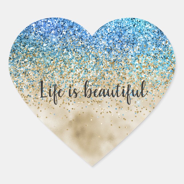 Gold Aqua Lila Glitzer Sparkone Herz-Aufkleber (Vorderseite)