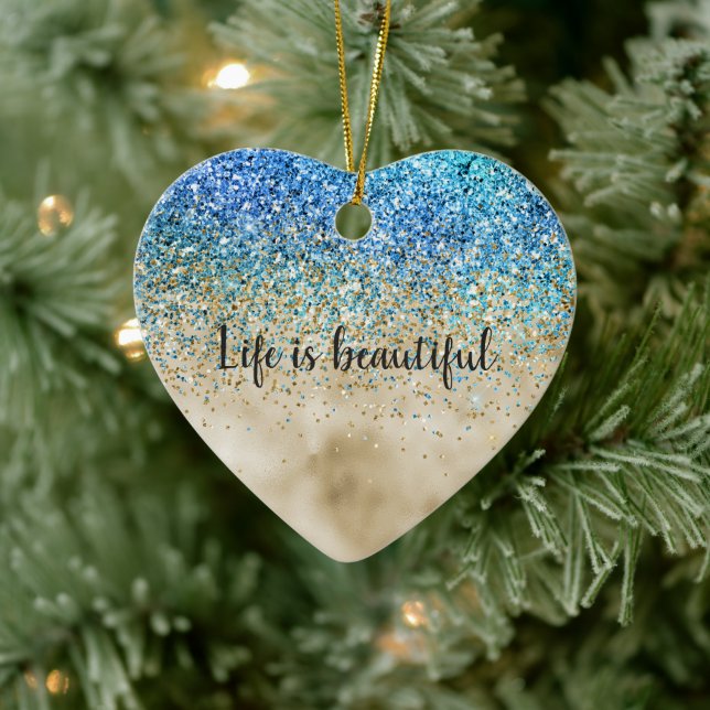 Gold Aqua Lila Glitzer Sparkone Keramik Ornament (Baum)