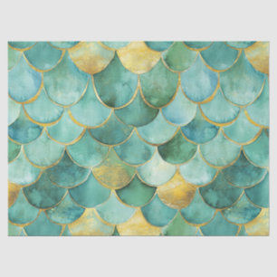 Gold Aqua Mermaid Maßstab Wasserfarben Muster Seidenpapier