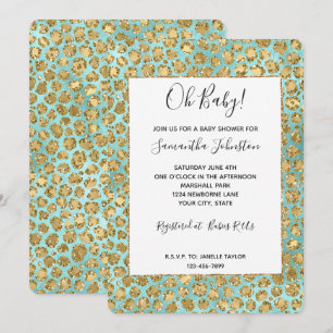 Gold Aqua Mint Glitz Glitter Leopard Einladung