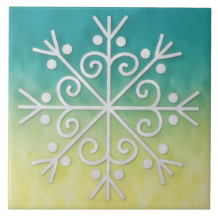 Gold Aqua Ombre-Schneeflocke Winterurlaub Fliese