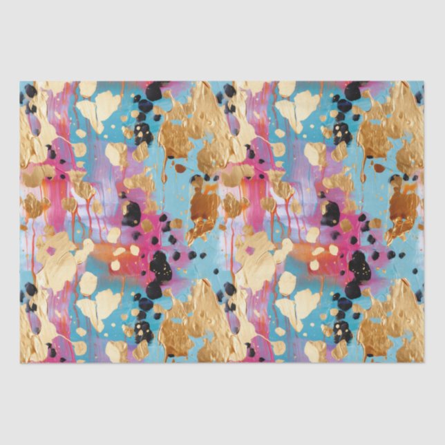 Gold Aqua Pink Abstrakt Leopard Seidenpapier (Vorderseite)