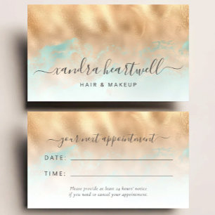 Gold Aqua Schimmer Schrift Friseursalon Termin Visitenkarte