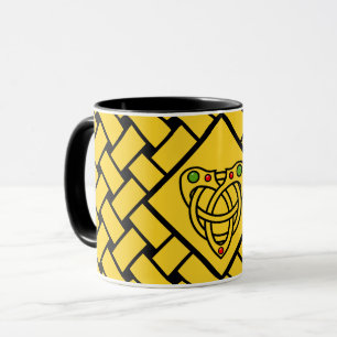 Gold/Aqua/schwarze Bänder/Webart, keltischer Tasse