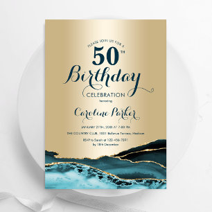 Gold Aquamarin Agate 50. Geburtstag Einladung
