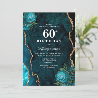 Gold Aquamarin Agate 60. Geburtstag Einladung