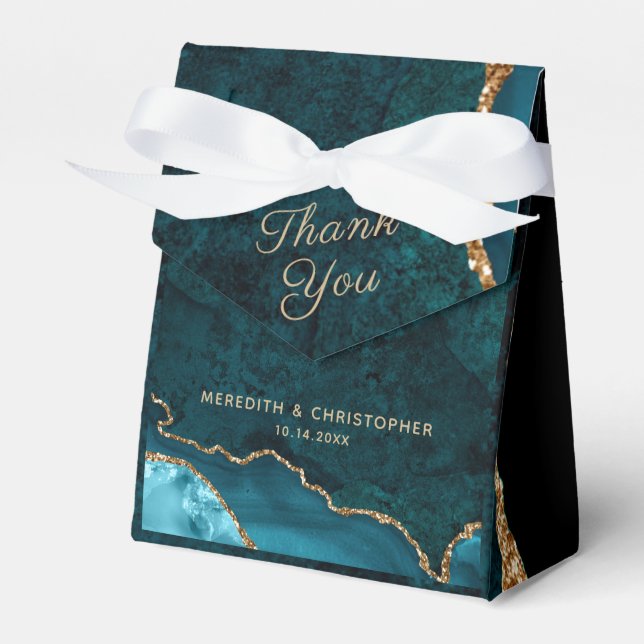 Gold Aquamarin Aqua Agate Wedding Geschenkschachtel (Vorderseite)