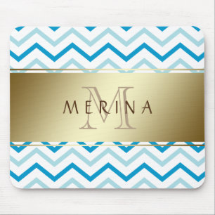 Gold Aquamarin Beach Zickzack Muster Monogram Mousepad