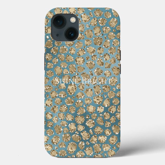 Gold Aquamarin Blue Green Glitzy Leopard Print     Case-Mate iPhone Hülle (Rückseite)